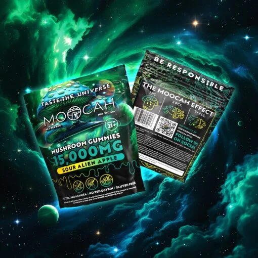 MOOCAH MUSHROOM SOUR ALIEN APPLE 15,000MG GUMMIES